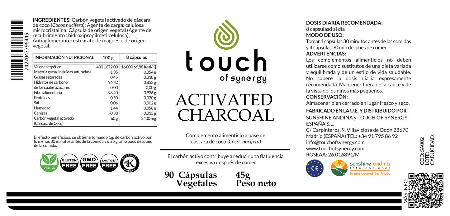 Carbón vegetal activo (Activated Charcoal) - 90 cápsulas vegetales
