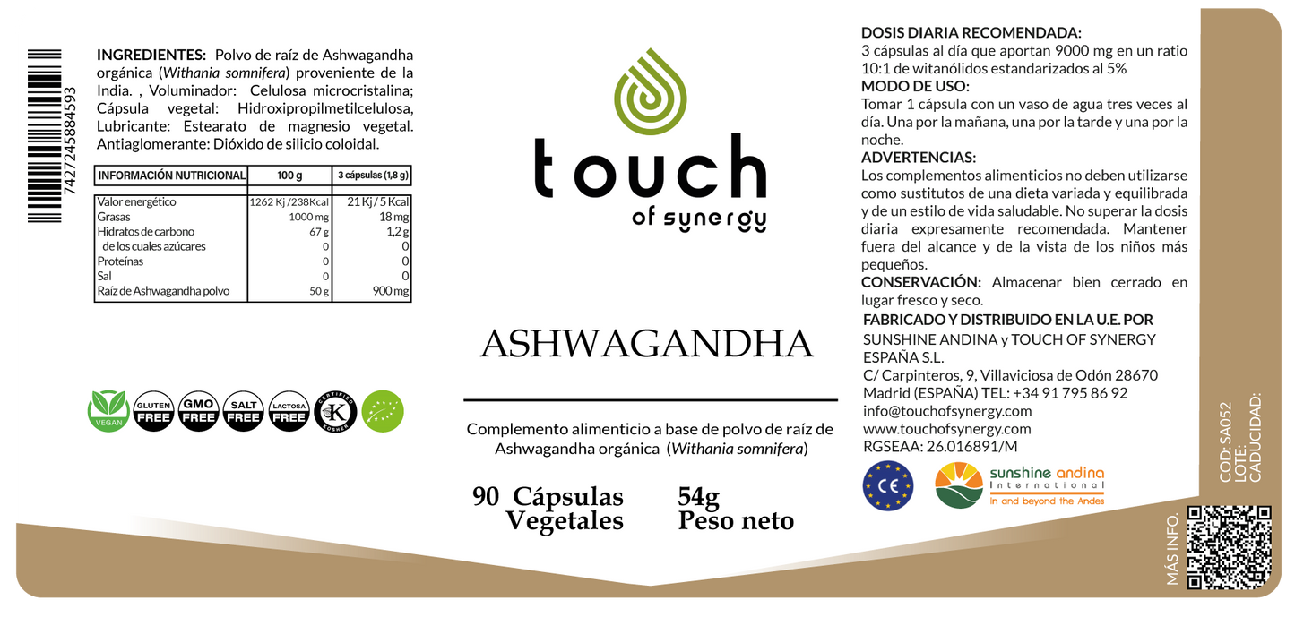Ashwagandha orgánica - 90 cápsulas vegetales