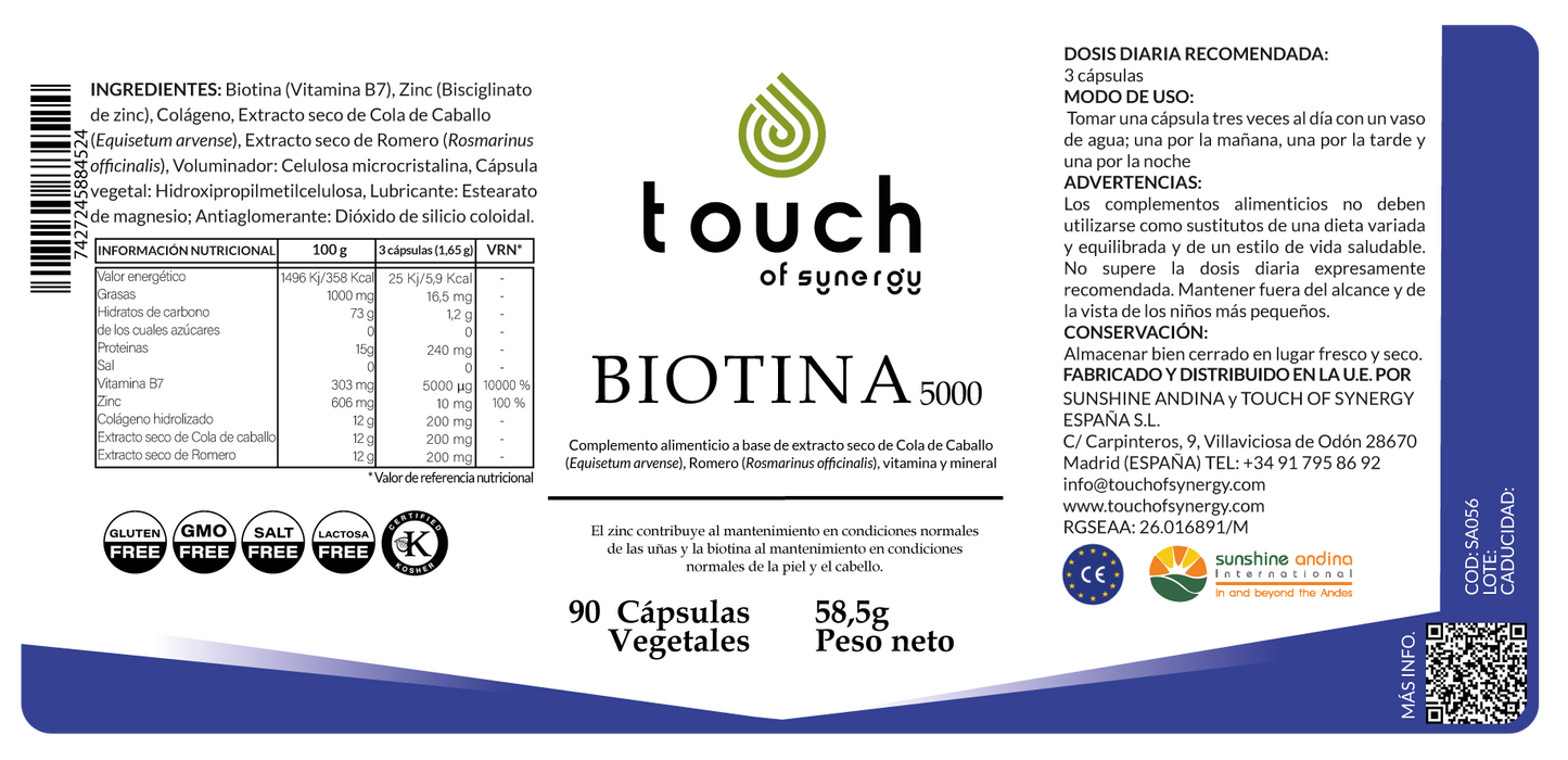 Biotina 5000µg - 90 cápsulas vegetales