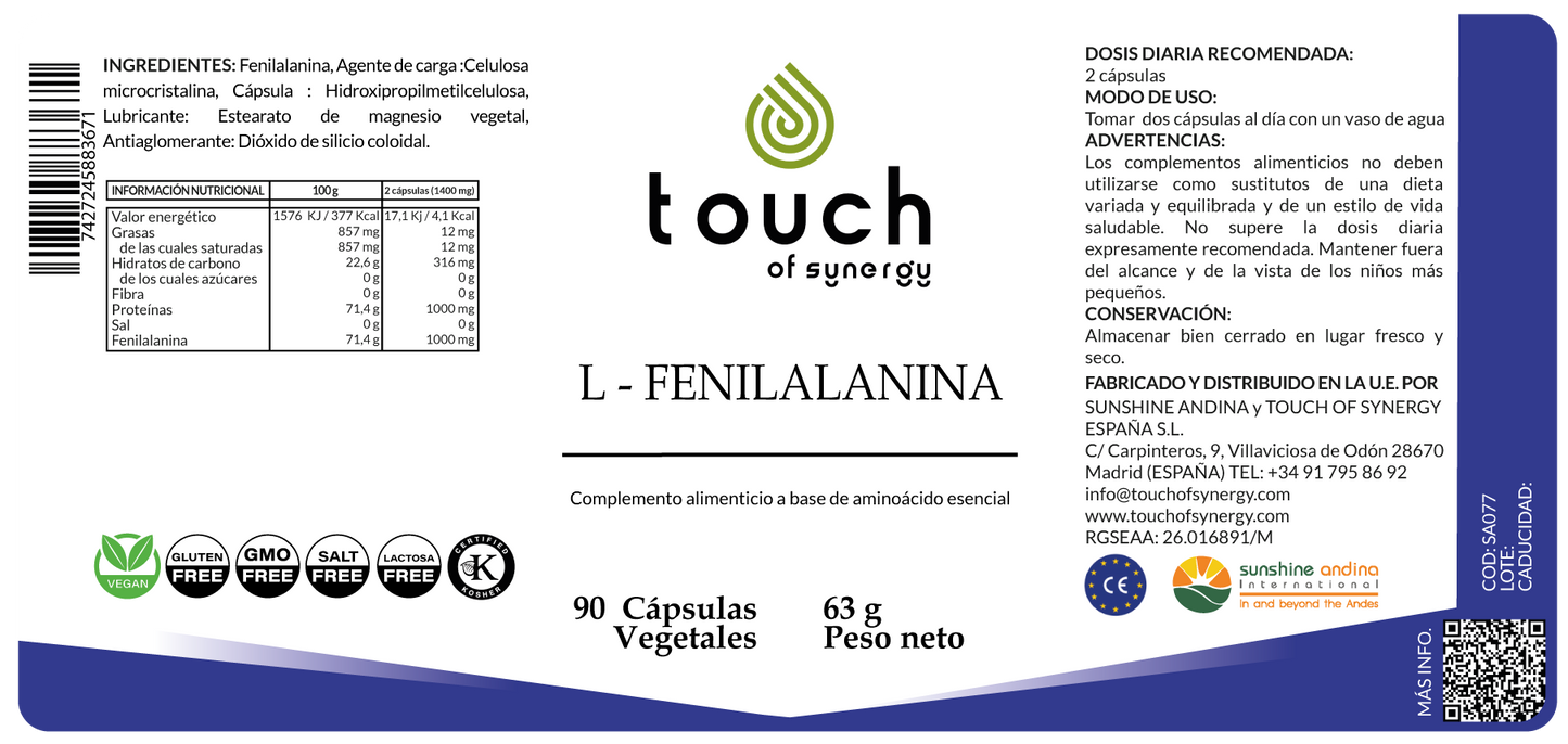 L-Fenilalanina. 90 cáps vegetales.