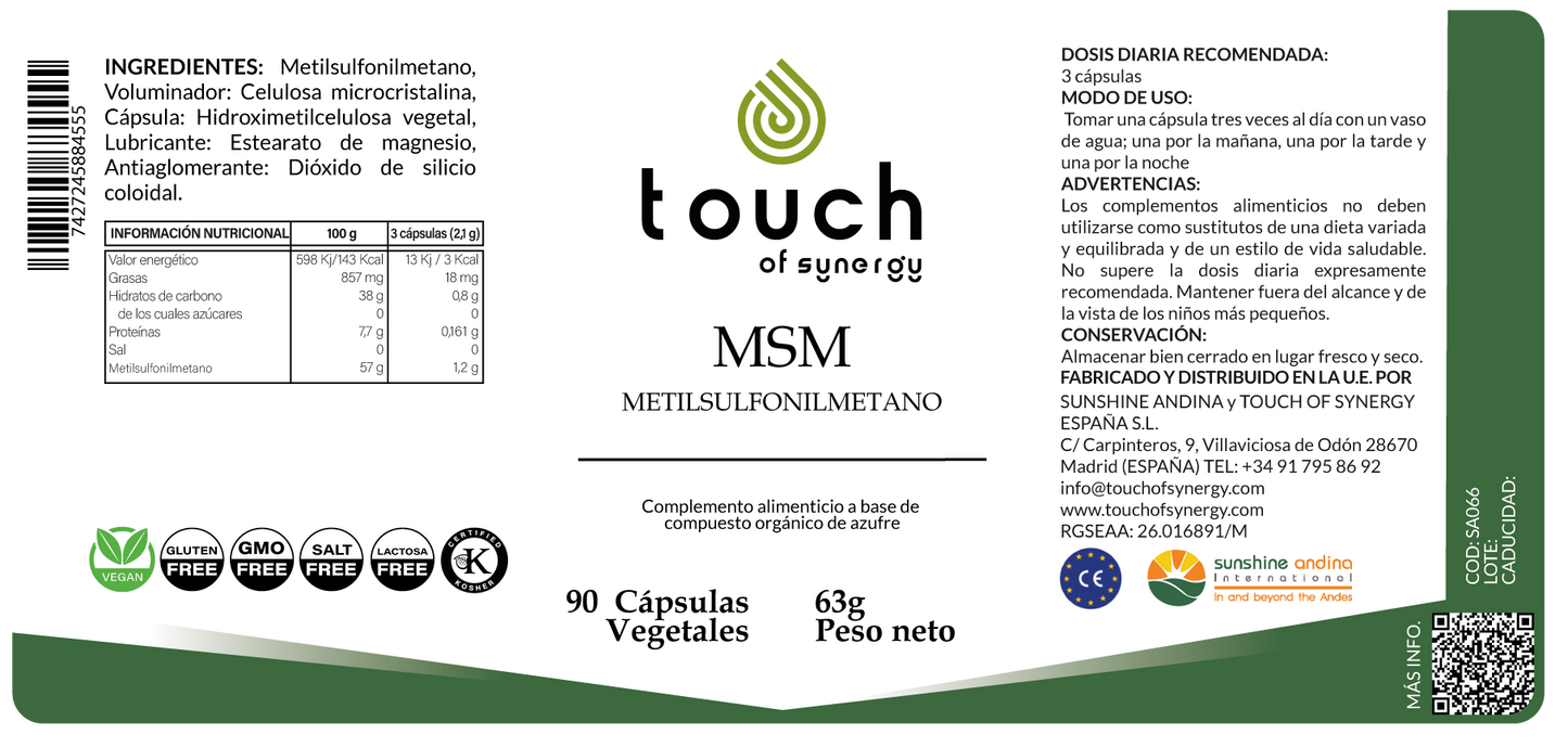 MSM (Metilsulfonilmetano) - 90 Cápsulas Vegetales
