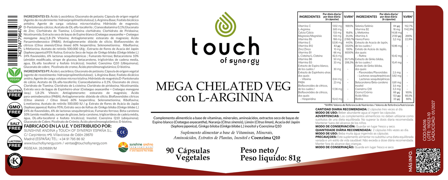 Mega Chelated Veg with L-Arginine - 90 cápsulas vegetales