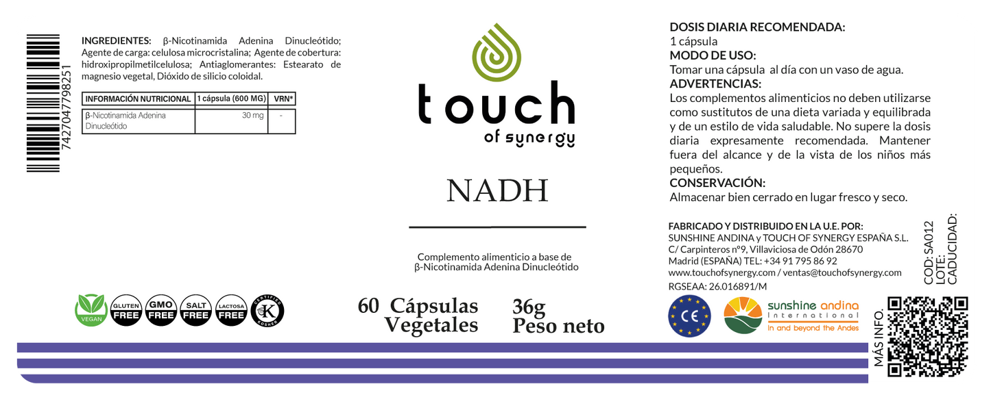 NADH - 60 Cápsulas | Energía Celular y Antienvejecimiento Natural