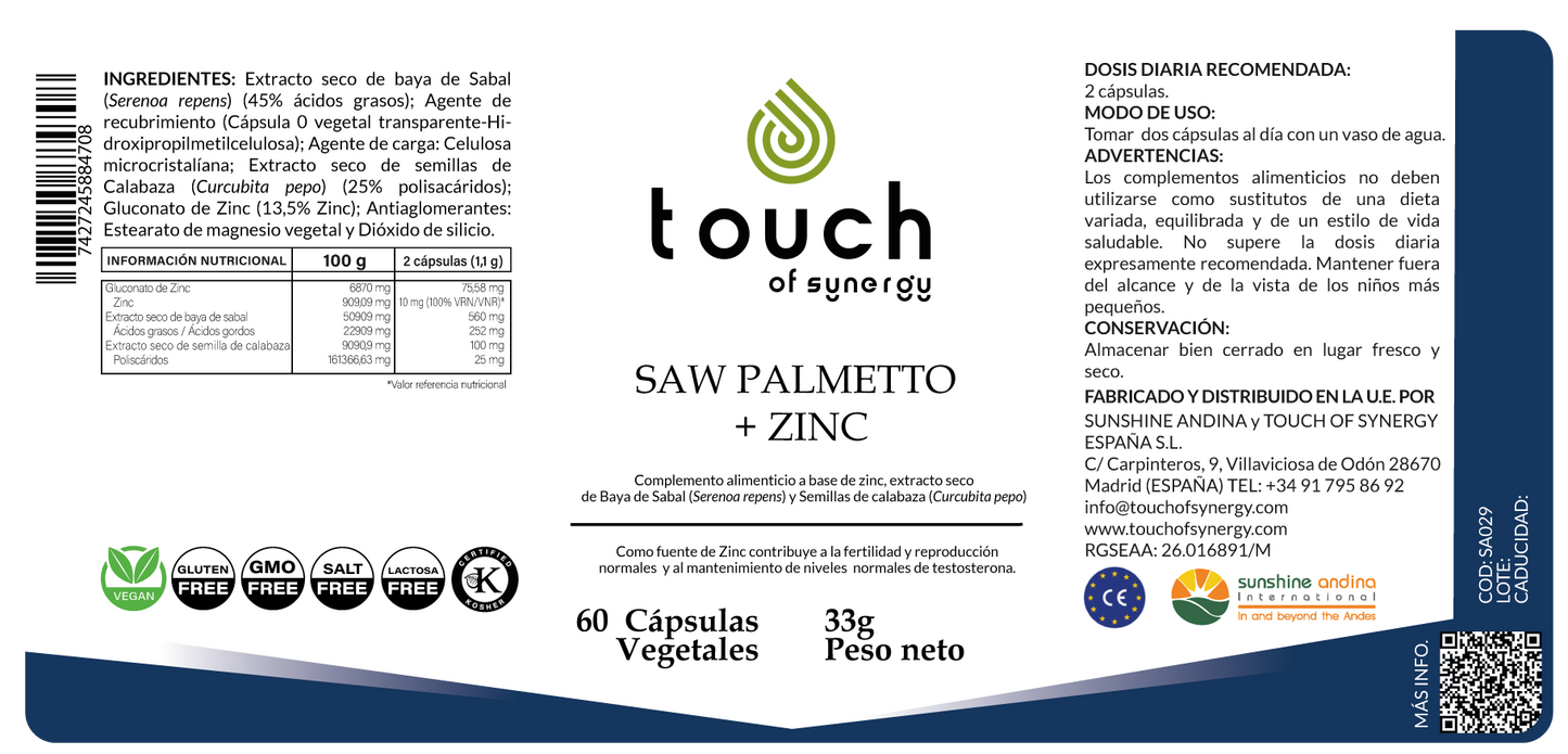 Saw Palmetto + Zinc - 60 cápsulas vegetales