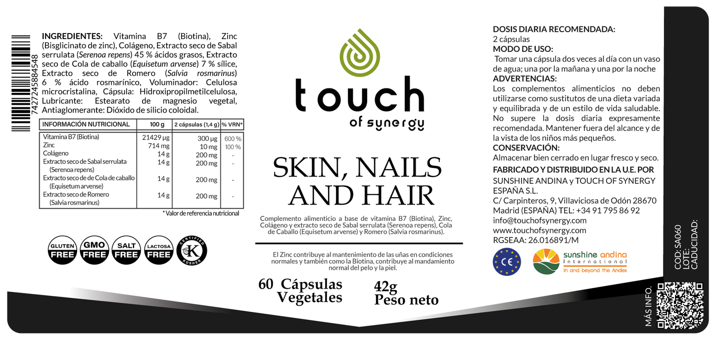 SKIN, NAILS AND HAIR (previene caída del cabello)