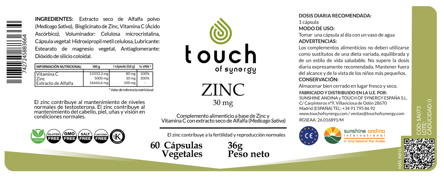 Zinc 30 mg - 60 cápsulas vegetales