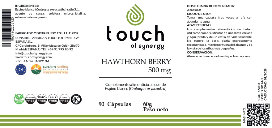 Espino blanco 500mg, 60 cápsulas vegetales