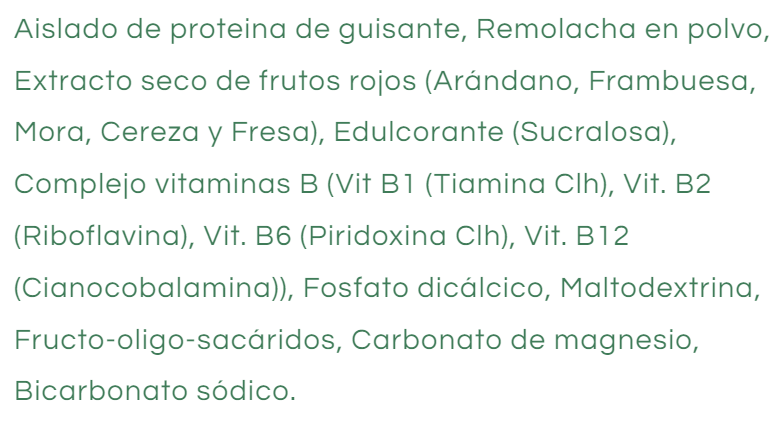 Proteína vegana orgánica con frutos rojos y vitaminas